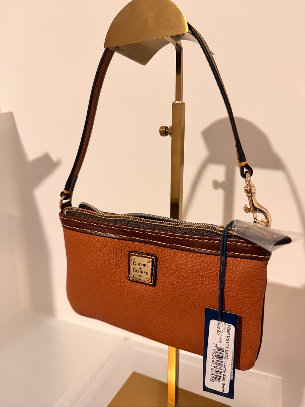 Dooney & Bourke Brown Leather Wristlet with Gold Hardware